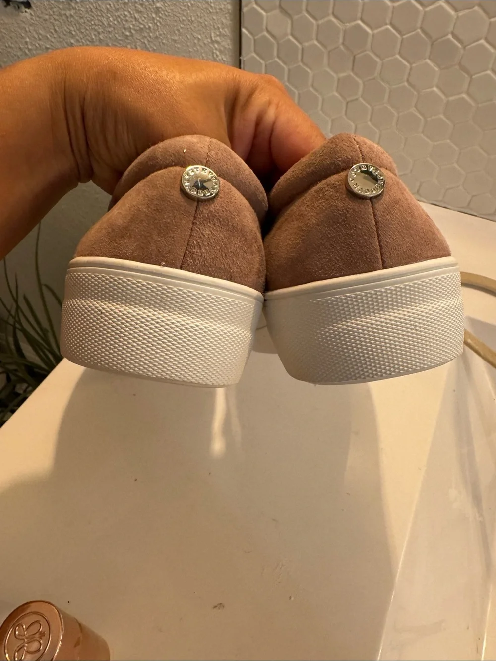 Steve Madden Men's Slip-On Suede Loafers in Taupe and White
